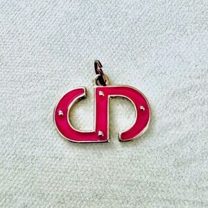 Christian Dior CD Logo Bright Pink Pendant Charm Necklace Authentic Dior